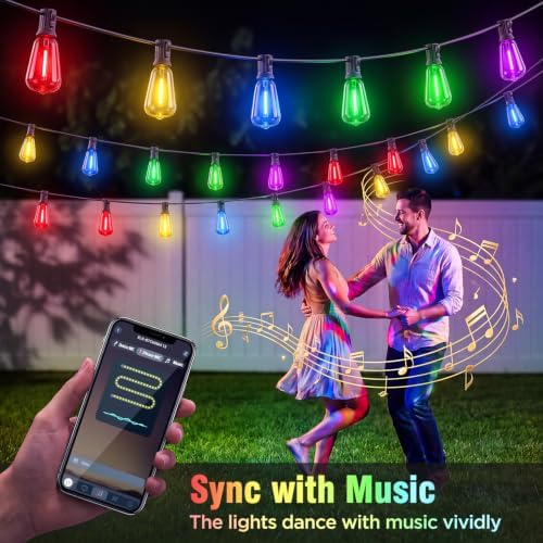 25FT Plug-in String Lights, Fixed 5-Color ST38 Bulbs, Bluetooth & Remote, alternate view 4