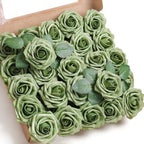 25pcs Elf Green Foam Fake Roses with Stems DIY Wedding Bouquets in Elf Green