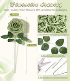 25pcs Elf Green Foam Fake Roses with Stems DIY Wedding Bouquets in Elf Green, alternate view 3