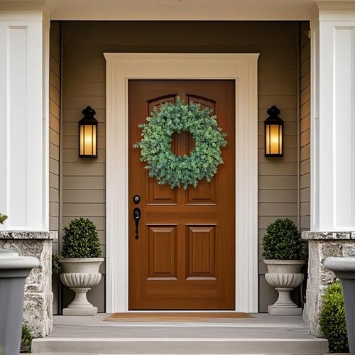 26" Artificial Boxwood Wreath Fake Plant for Front Door Decor (Green) in Green, alternate view 2