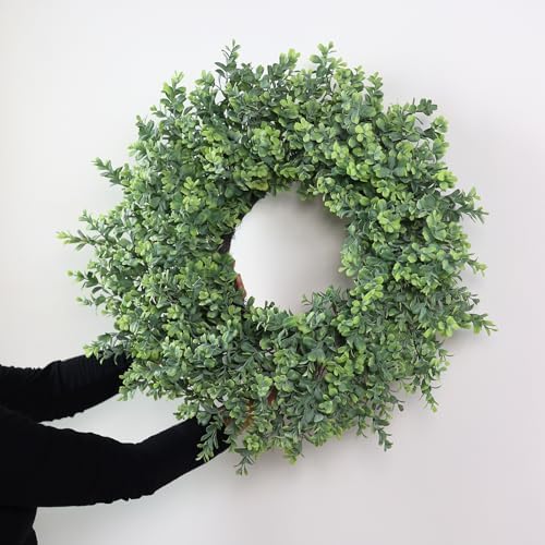 26" Artificial Boxwood Wreath Fake Plant for Front Door Decor (Green) in Green, alternate view 5