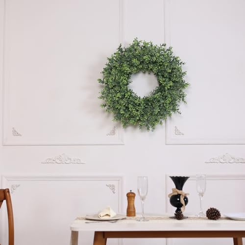 26" Artificial Boxwood Wreath Fake Plant for Front Door Decor (Green) in Green, alternate view 6