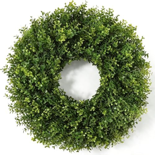 26’’ Artificial Boxwood Wreath for Front Door, Small Leaves Wreath, Green in Green