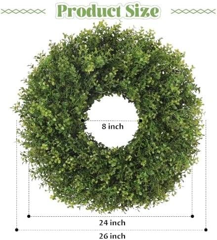 26’’ Artificial Boxwood Wreath for Front Door, Small Leaves Wreath, Green in Green, alternate view 3