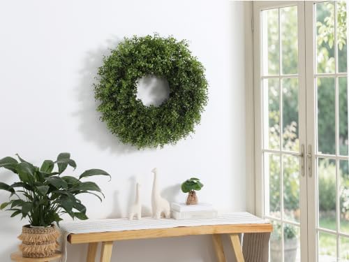 26’’ Artificial Boxwood Wreath for Front Door, Small Leaves Wreath, Green in Green, alternate view 4