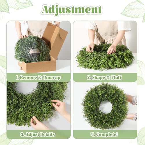 26’’ Artificial Boxwood Wreath for Front Door, Small Leaves Wreath, Green in Green, alternate view 6