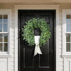 26" Artificial Boxwood Wreath with Sash for Front Door Decor (Green) in Green, alternate view 2