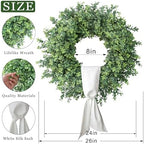 26" Artificial Boxwood Wreath with Sash for Front Door Decor (Green) in Green, alternate view 5