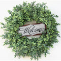 26" Artificial Boxwood Wreath with Welcome Sign for Front Door Decor(Green) in Green