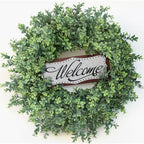 26" Artificial Boxwood Wreath with Welcome Sign for Front Door Decor(Green) in Green