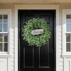 26" Artificial Boxwood Wreath with Welcome Sign for Front Door Decor(Green) in Green, alternate view 2