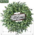 26" Artificial Boxwood Wreath with Welcome Sign for Front Door Decor(Green) in Green, alternate view 3