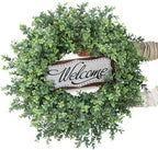 26" Artificial Boxwood Wreath with Welcome Sign for Front Door Decor(Green) in Green, alternate view 6