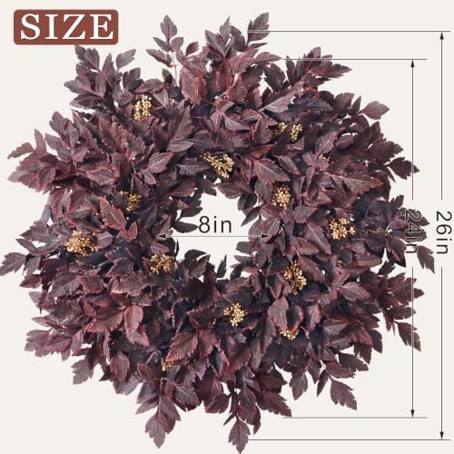 26" Artificial Cimicifuga Fall Wreath for Halloween Front Door(Dark Purple), alternate view 3