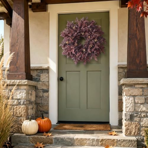 26" Artificial Cimicifuga Fall Wreath for Halloween Front Door(Dark Purple), alternate view 4