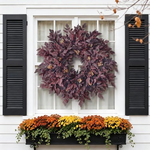 26" Artificial Cimicifuga Fall Wreath for Halloween Front Door(Dark Purple), alternate view 5
