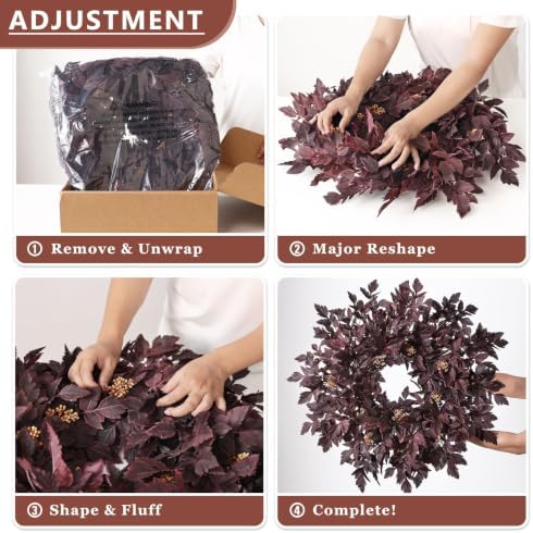 26" Artificial Cimicifuga Fall Wreath for Halloween Front Door(Dark Purple), alternate view 6