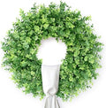 26" Artificial Eucalyptus Wreath with Sash for Front Door Decor(Green) in Green