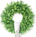 26" Artificial Eucalyptus Wreath with Sash for Front Door Decor(Green) in Green