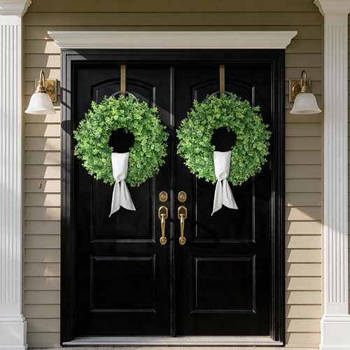 26" Artificial Eucalyptus Wreath with Sash for Front Door Decor(Green) in Green, alternate view 4