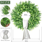 26" Artificial Eucalyptus Wreath with Sash for Front Door Decor(Green) in Green, alternate view 5