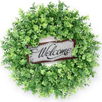 26" Artificial Eucalyptus Wreath with Welcome Sign for Front Door(Green) in Green