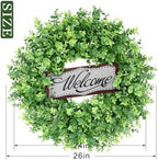 26" Artificial Eucalyptus Wreath with Welcome Sign for Front Door(Green) in Green, alternate view 3