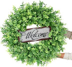 26" Artificial Eucalyptus Wreath with Welcome Sign for Front Door(Green) in Green, alternate view 6