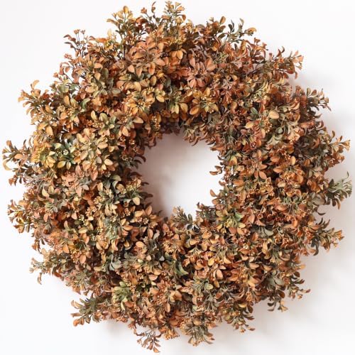 26" Artificial Fall Boxwood Wreath for Front Door Decoration(Autumn Orange)
