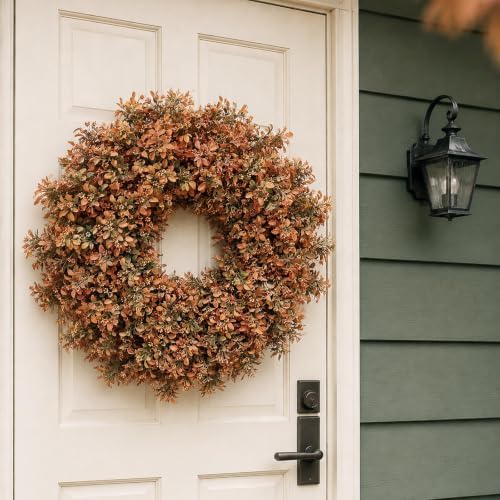 26" Artificial Fall Boxwood Wreath for Front Door Decoration(Autumn Orange), alternate view 2