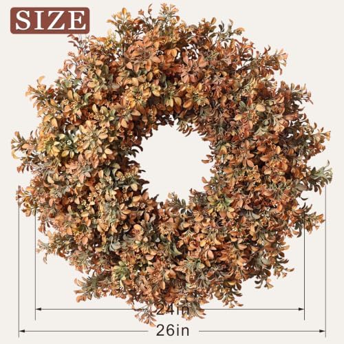 26" Artificial Fall Boxwood Wreath for Front Door Decoration(Autumn Orange), alternate view 3