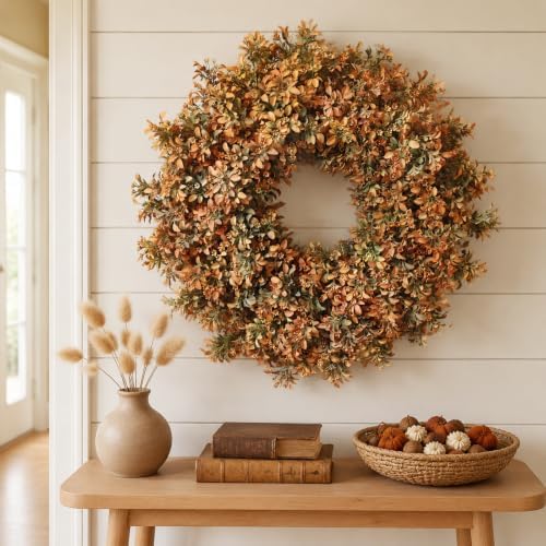 26" Artificial Fall Boxwood Wreath for Front Door Decoration(Autumn Orange), alternate view 5
