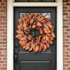 26" Artificial Fall Magnolia Leaf Wreath for Front Door Decoration (Orange), alternate view 3