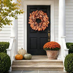 26" Artificial Fall Magnolia Leaf Wreath for Front Door Decoration (Orange), alternate view 4