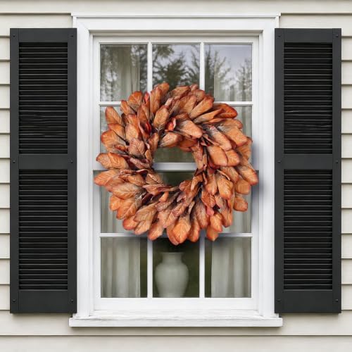 26" Artificial Fall Magnolia Leaf Wreath for Front Door Decoration (Orange), alternate view 5