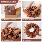26" Artificial Fall Magnolia Leaf Wreath for Front Door Decoration (Orange), alternate view 6