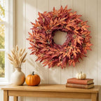 26" Artificial Fall Maple Leaves Wreath for Front Door Decoration (Orange), alternate view 5