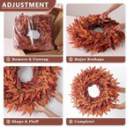 26" Artificial Fall Maple Leaves Wreath for Front Door Decoration (Orange), alternate view 6