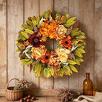 26" Artificial Harvest Fall Wreaths for Front Door with Hydrangea Peony in Multicolor, alternate view 2