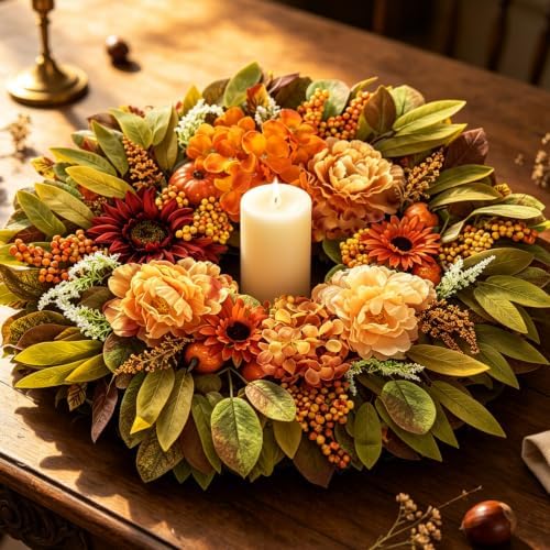 26" Artificial Harvest Fall Wreaths for Front Door with Hydrangea Peony in Multicolor, alternate view 5