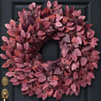 26" Artificial Hibiscus Leaves Fall Wreath for Front Door Decor(Autumn Red)