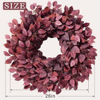 26" Artificial Hibiscus Leaves Fall Wreath for Front Door Decor(Autumn Red), alternate view 3