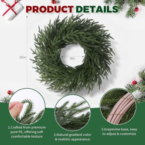 26" Christmas Norfolk Pine Wreath for Front Door (1, Wreath), alternate view 3