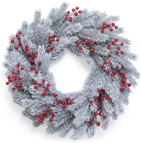 26" Christmas Wreaths for Front Door with Snowy Cedar, Berries in Snowy Cedar