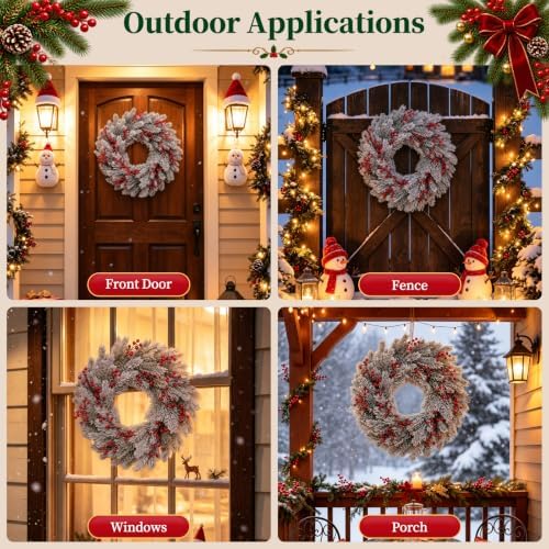 26" Christmas Wreaths for Front Door with Snowy Cedar, Berries in Snowy Cedar, alternate view 6