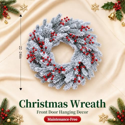 26" Christmas Wreaths for Front Door with Snowy Cedar, Berries in Snowy Cedar, alternate view 7