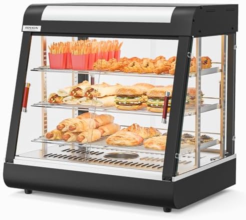 26" Commercial Food Warmer Display Pizza Warmer, 3-Tier Electric Countertop Food Warmer w/LED Lighting