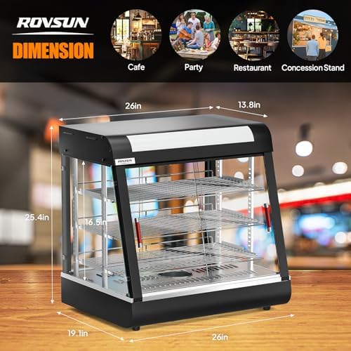 26" Commercial Food Warmer Display Pizza Warmer, 3-Tier Electric Countertop Food Warmer w/LED Lighting, alternate view 3