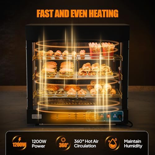 26" Commercial Food Warmer Display Pizza Warmer, 3-Tier Electric Countertop Food Warmer w/LED Lighting, alternate view 4