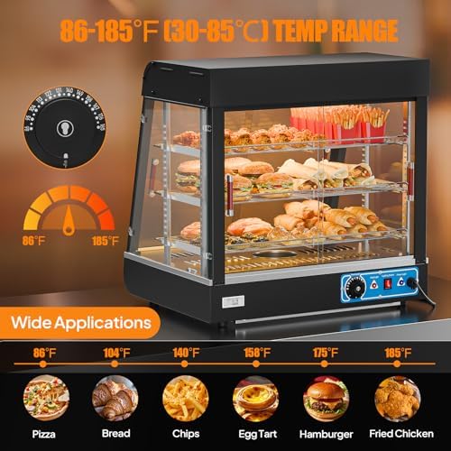 26" Commercial Food Warmer Display Pizza Warmer, 3-Tier Electric Countertop Food Warmer w/LED Lighting, alternate view 5